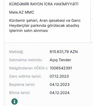 Kürdəmir İcra hakimiyyətinin sevimli "MALA.AZ" MMC-si daha bir tenderi uddu -  Qaranlıq tenderlər silsiləsindən